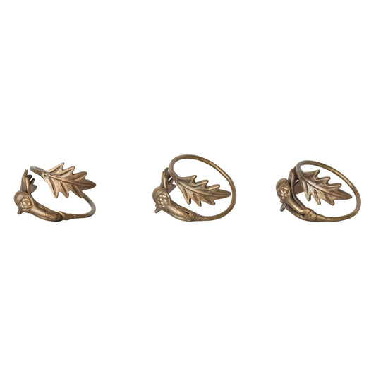 2" Round x 2-1/4"H Brass Leaves & Acorn Napkin Ring, Antique Finish