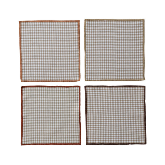 Cocktail Napkins with Stitched Edge & Jute Tie with Metal Ring, Set of 4
