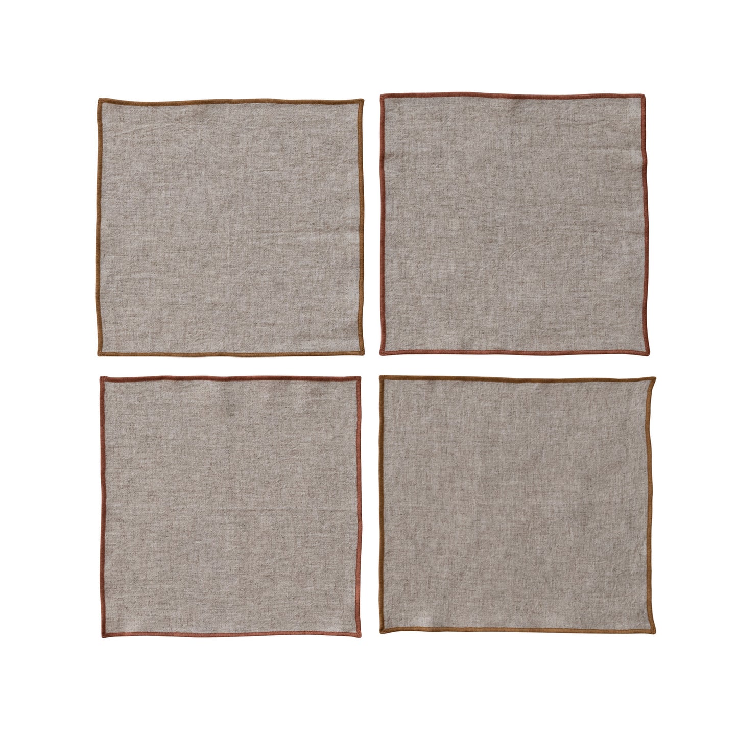 Linen Blend Cocktail Napkins with Jute Tie & Metal Ring, Set of 4