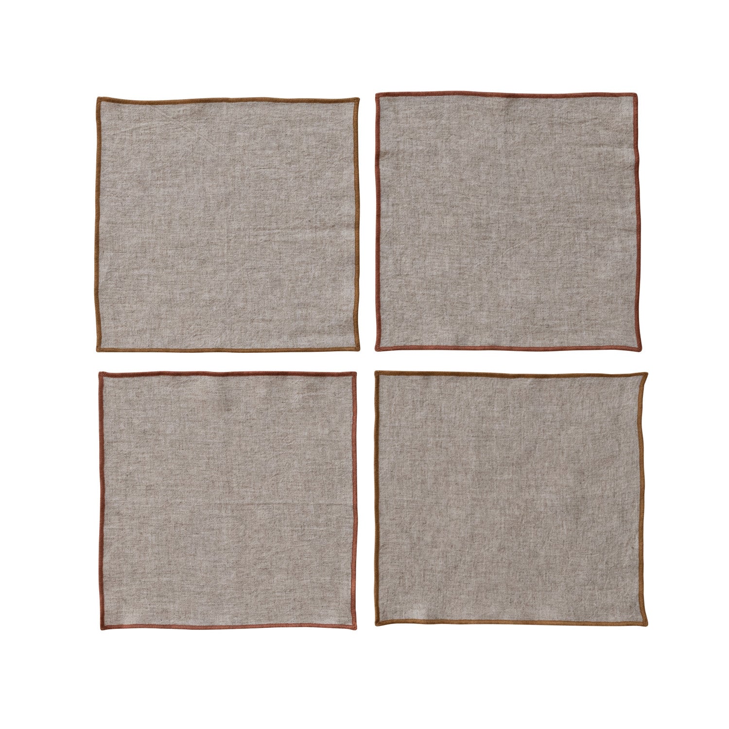 Linen Blend Cocktail Napkins with Jute Tie & Metal Ring, Set of 4