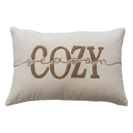 Woven Blend Velvet Lumbar Pillow with Tufting & Hand Embroidey