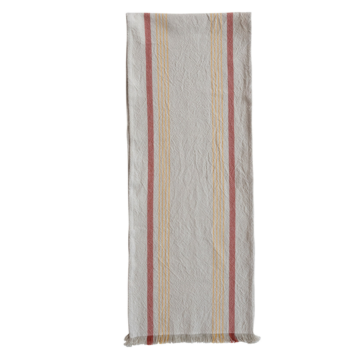 Woven Cotton Striped Table Runner with Eyelash Fringe