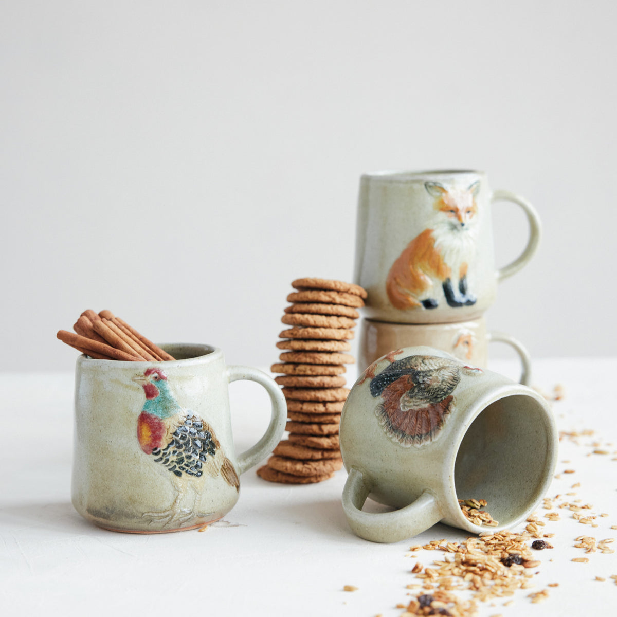 16 oz. Hand-Painted Embossed Stoneware Mug with Animal, 4 Styles (Each One Will Vary)