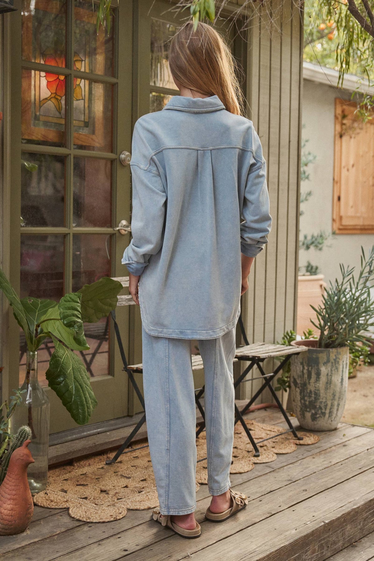 Oversized Acid Wash Cotton  Button Down Shirt
