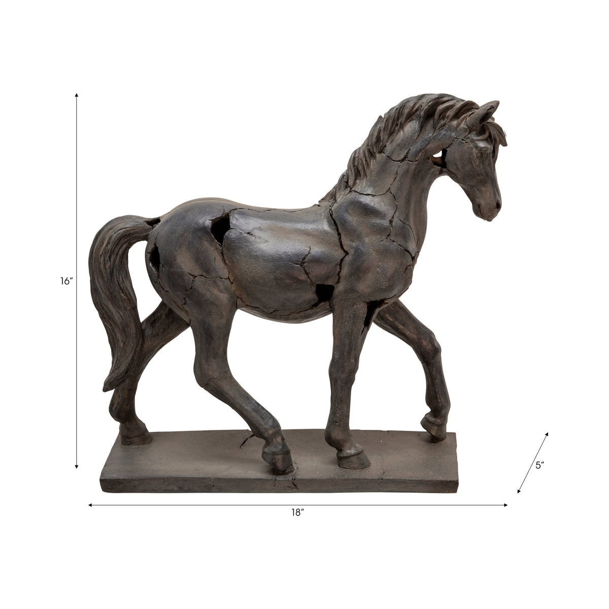 Sculpture - Brown Resin Cracked Horse On Stand,  16 in.