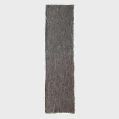 108"L x 14"W Linen Blend Table Runner w/ Frayed Edges, Charcoal Color