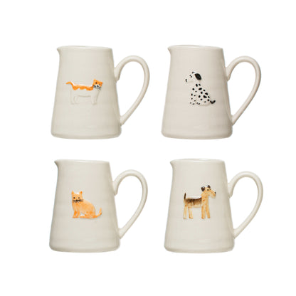 Hand-Painted Cat/Dog Stoneware Creamer, 4 Styles