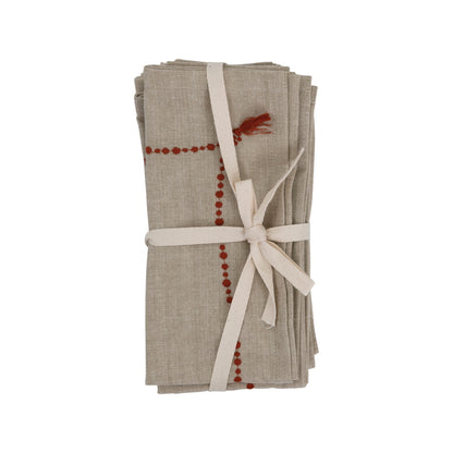 Cotton Chambray Napkins with Embroidery and Tassel