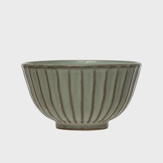 Stoneware Pleated Bowl, Reactive Glaze