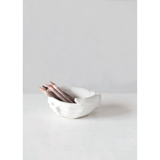 Stoneware Hands Bowl, Reactive Glaze