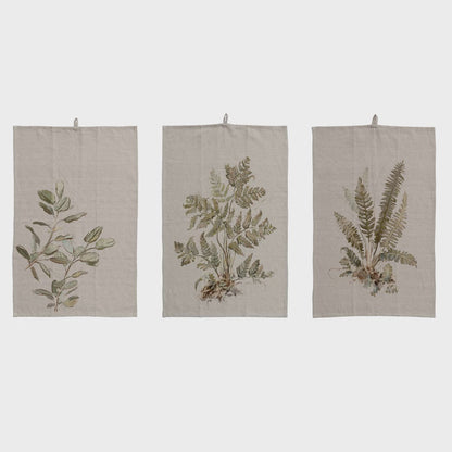 28"L x 18"W Cotton/Linen Blend Tea Towel w Botanical, 3 Sty