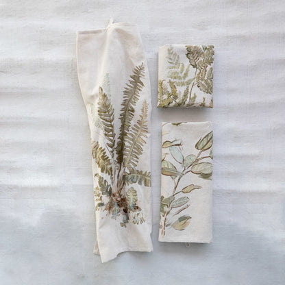 28"L x 18"W Cotton/Linen Blend Tea Towel w Botanical, 3 Sty