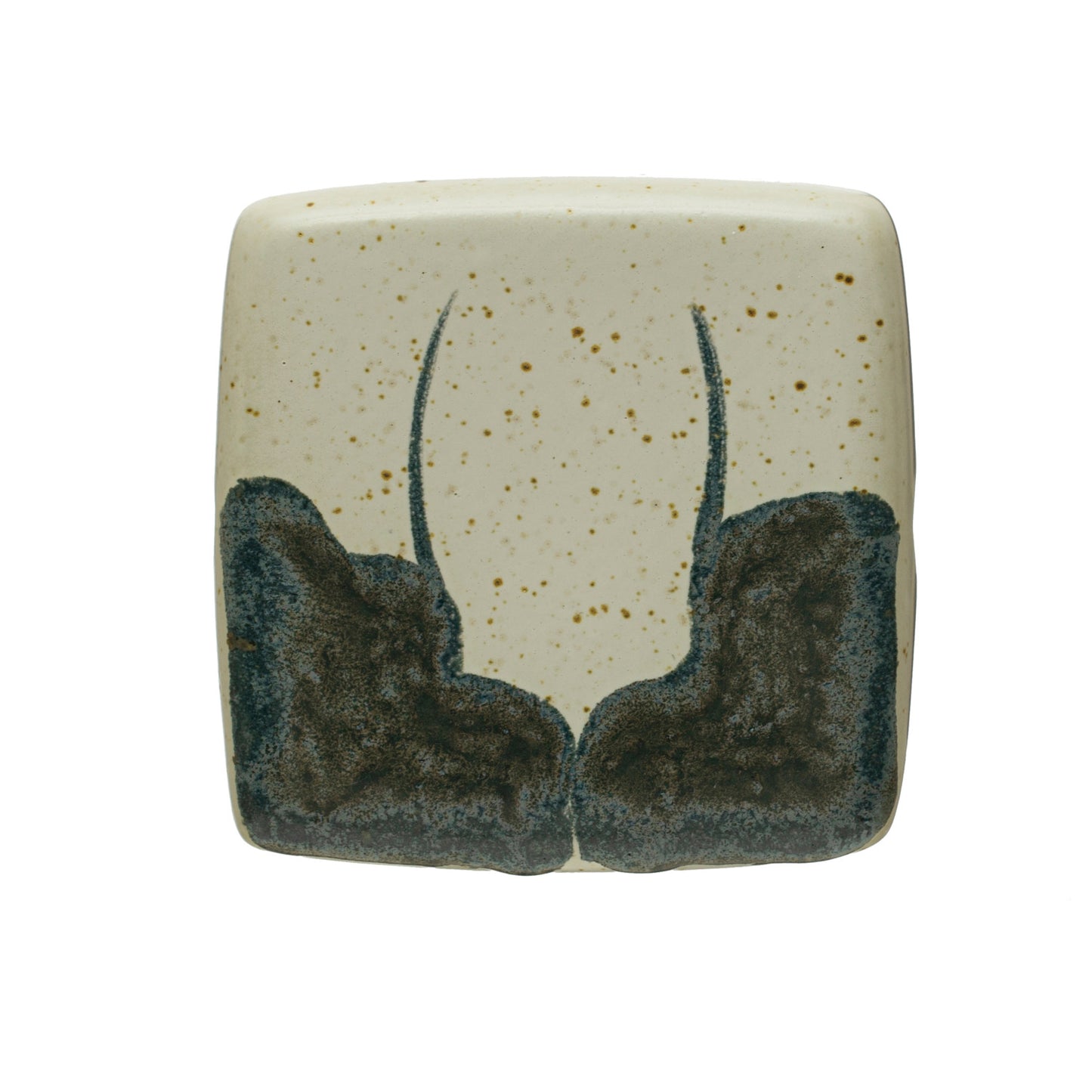 Hand-Painted Stoneware Box w/ Lid, Reactive Glaze, White & Black