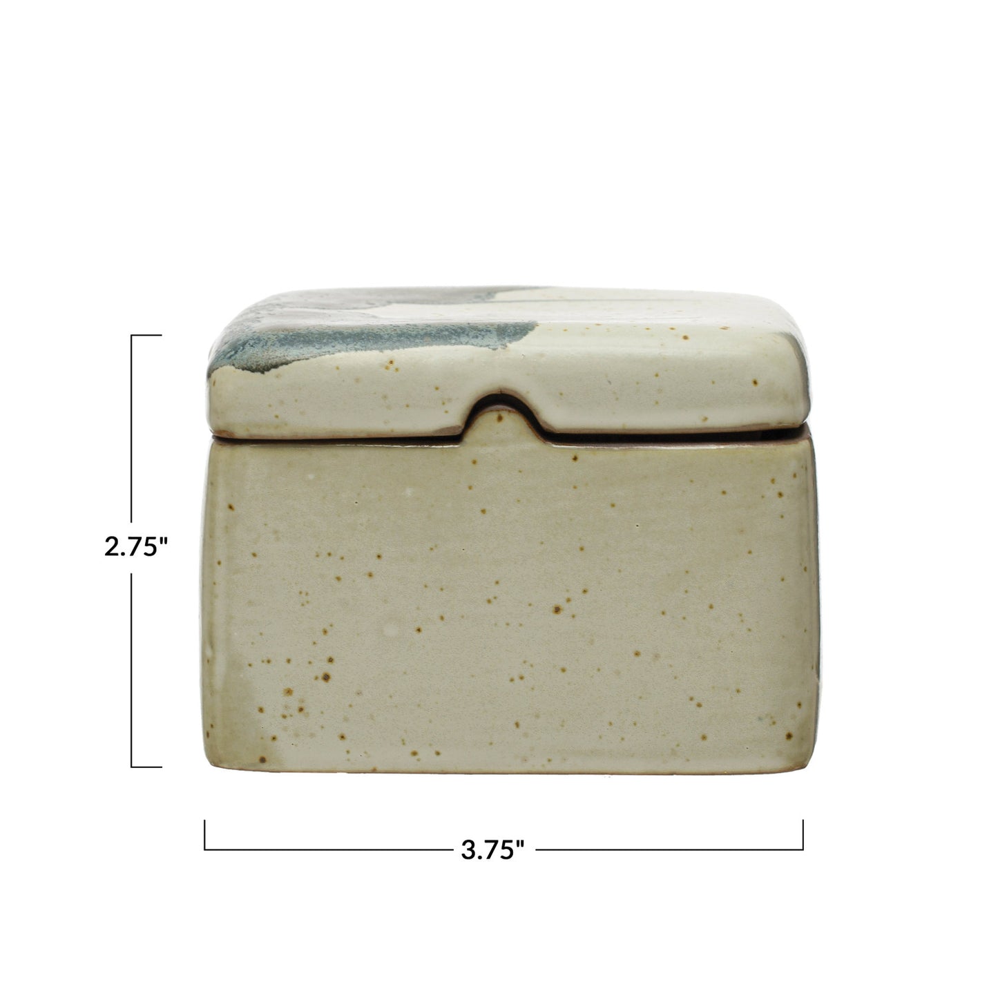 Hand-Painted Stoneware Box w/ Lid, Reactive Glaze, White & Black