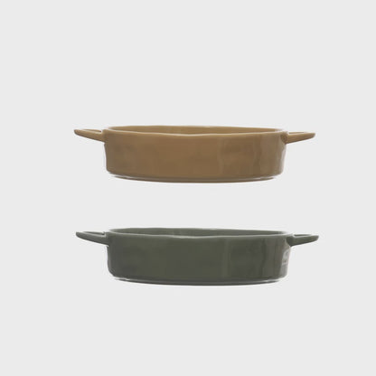 13"L Stoneware Server Bowl w Handle, 2 Colors