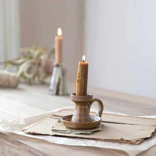 Stoneware Taper Holder w/ Handle