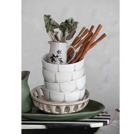 Creamer w/ Flowers - Debossed Stoneware