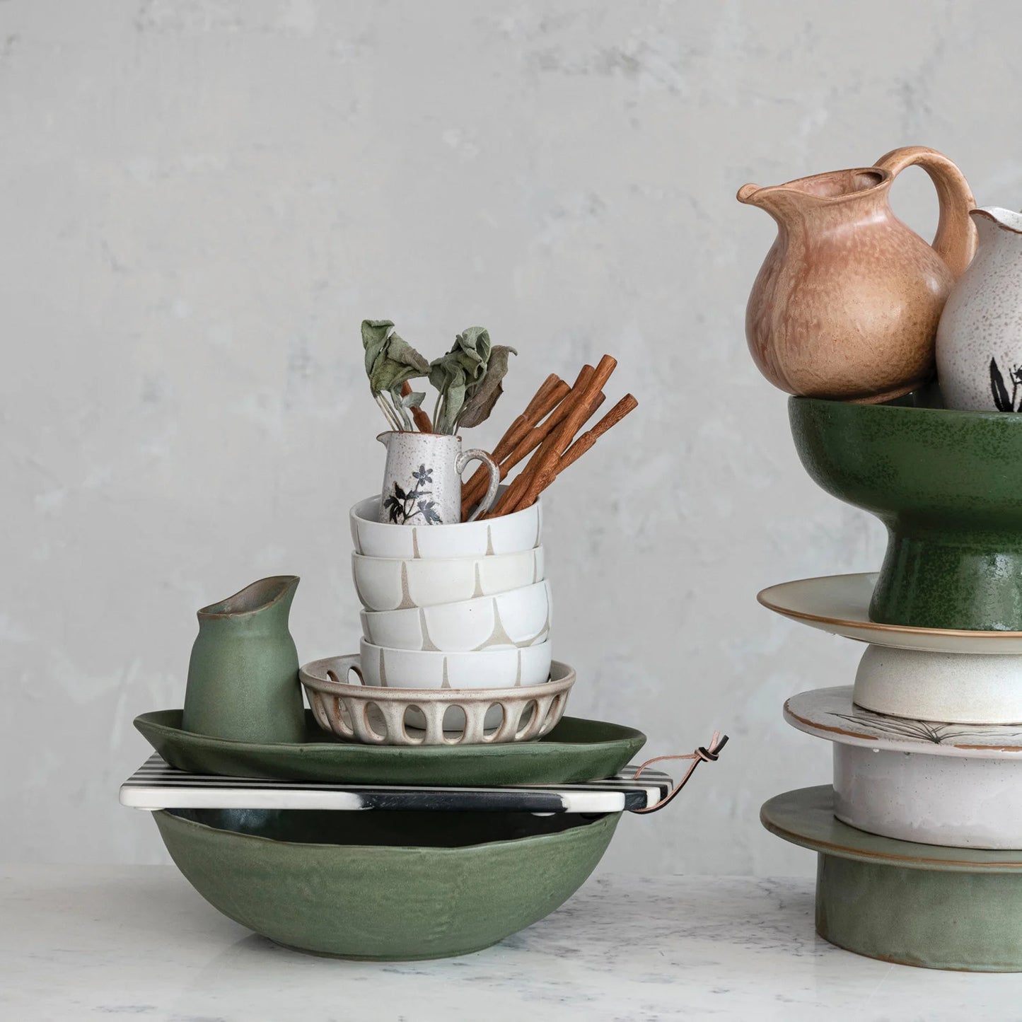 Creamer w/ Flowers - Debossed Stoneware