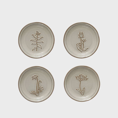 Embossed Stoneware Dish w/ Flower