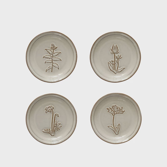 Embossed Stoneware Dish w/ Flower