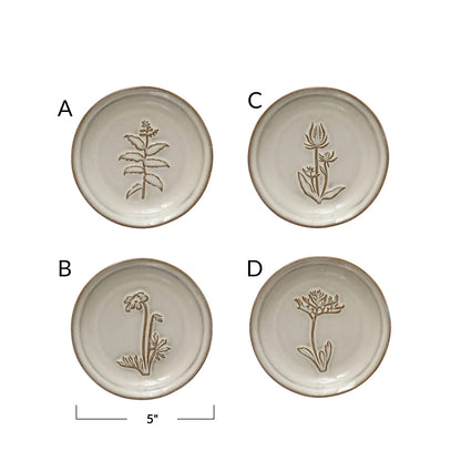 Embossed Stoneware Dish w/ Flower