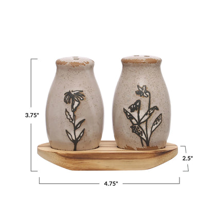 Stoneware Salt & Pepper Shakers w/ Tray