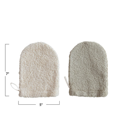 7"Lx5"W Cotton Terry Cloth Shower Mitt w Loop,2 Colors