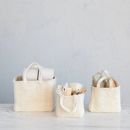 Cotton Terry Tote Bags w/ Handles, Natural