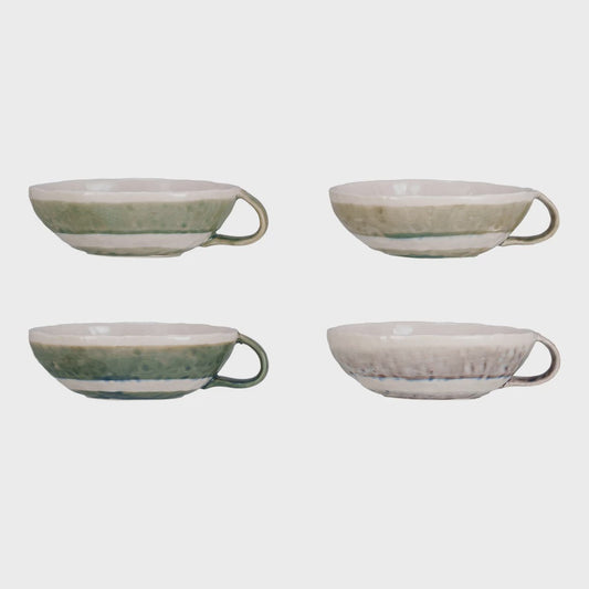 Stoneware Bowl w/ Handle & Stripes