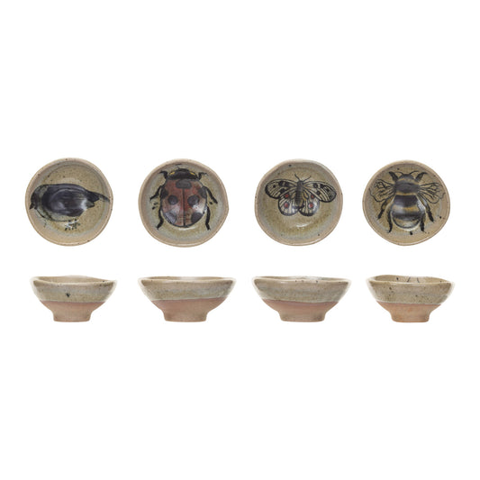 Stoneware Dish w/ Insect/Bird, 4 Styles (Each One Will Vary)