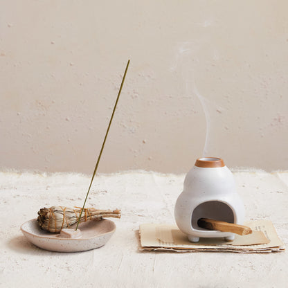 Stoneware Incense Dish/Holder w/ Embossed Heart