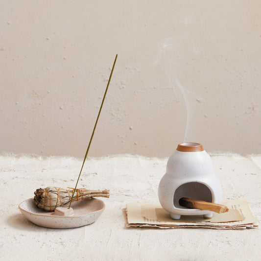 Stoneware Incense Dish/Holder w/ Embossed Heart