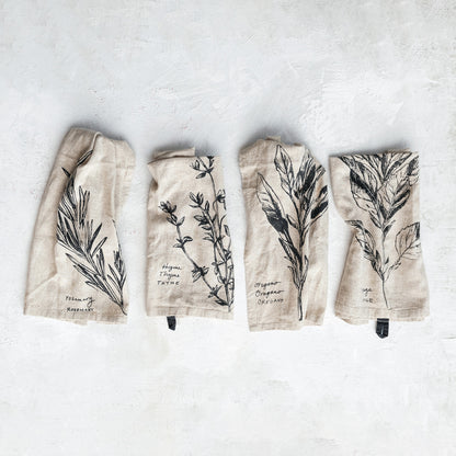 28"Lx18"W Linen Blend Printed Tea Towel w Saying, 4 Styles