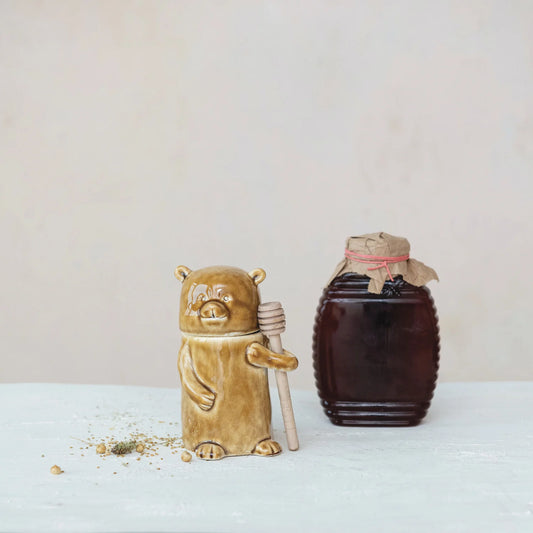 Honey Jar w/ Wood Honey Dipper