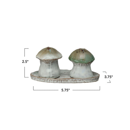 Stoneware Salt & Pepper Shakers w/ Tray, Set of 3