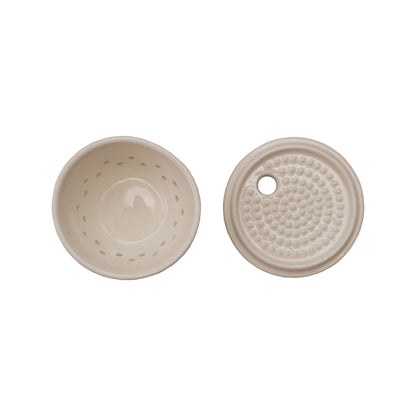 Stoneware Garlic/Ginger Grater/Storage, White