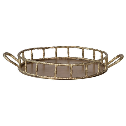 Cast Aluminum Faux Bamboo Tray w/ Handles, Brass Finish