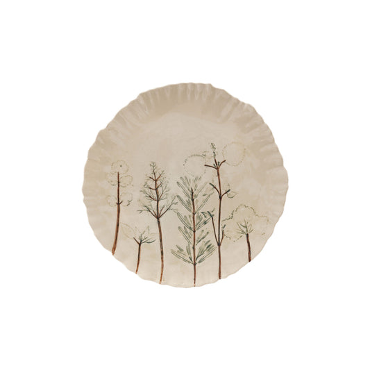 Painted Stoneware Organic Shaped Plate with Botanicals (Each One Will Vary)