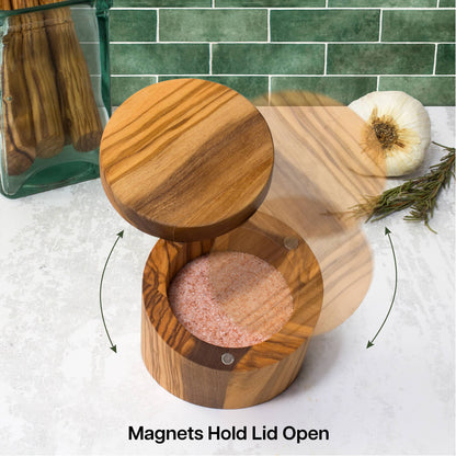 Olive Wood Salt Cellar with Swivel Lid