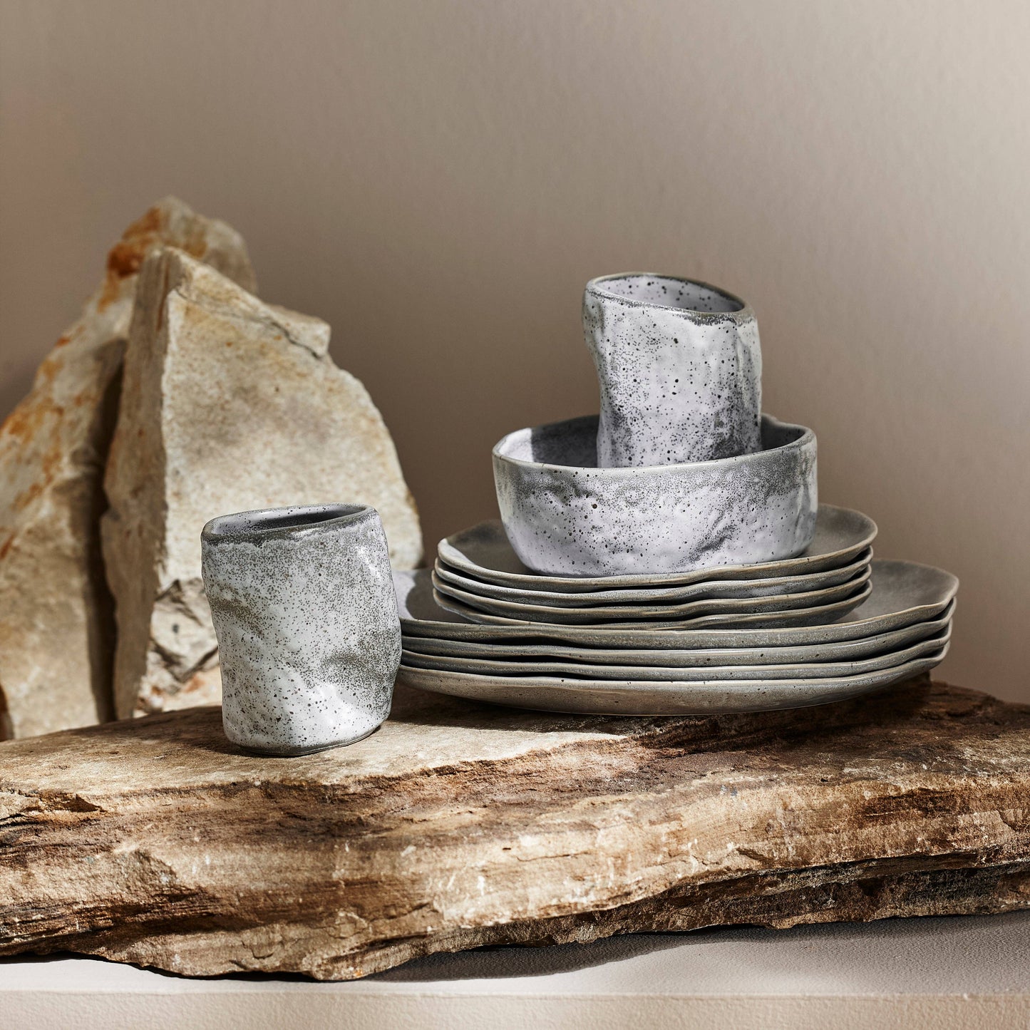 Atik Stoneware Dinnerware - Grey Speckled