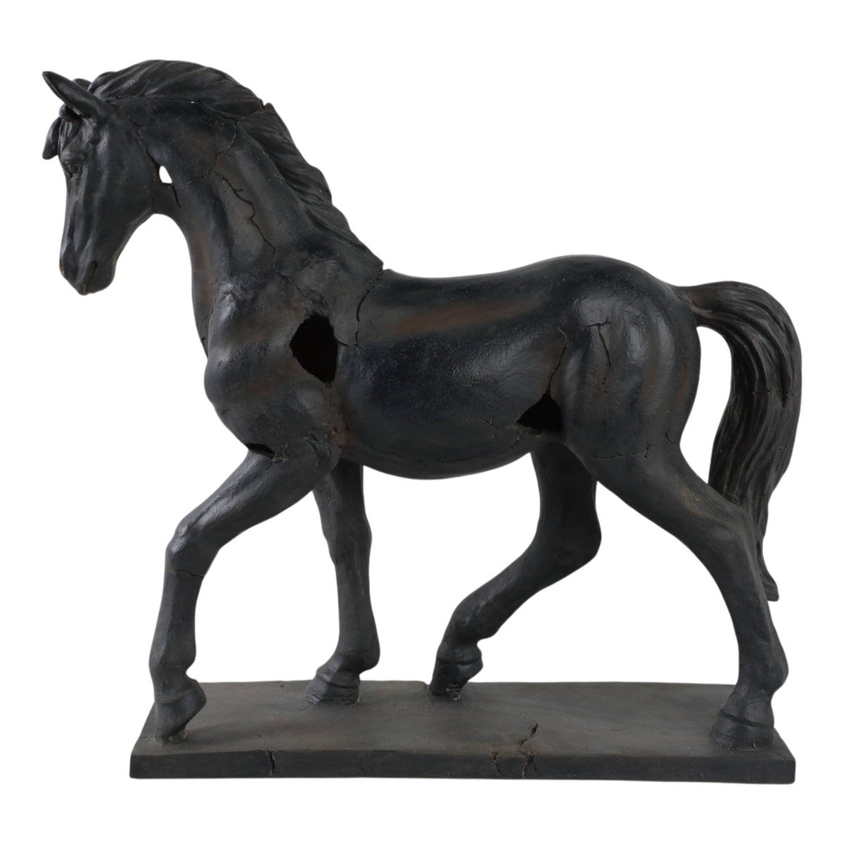 Sculpture - Brown Resin Cracked Horse On Stand,  16 in.