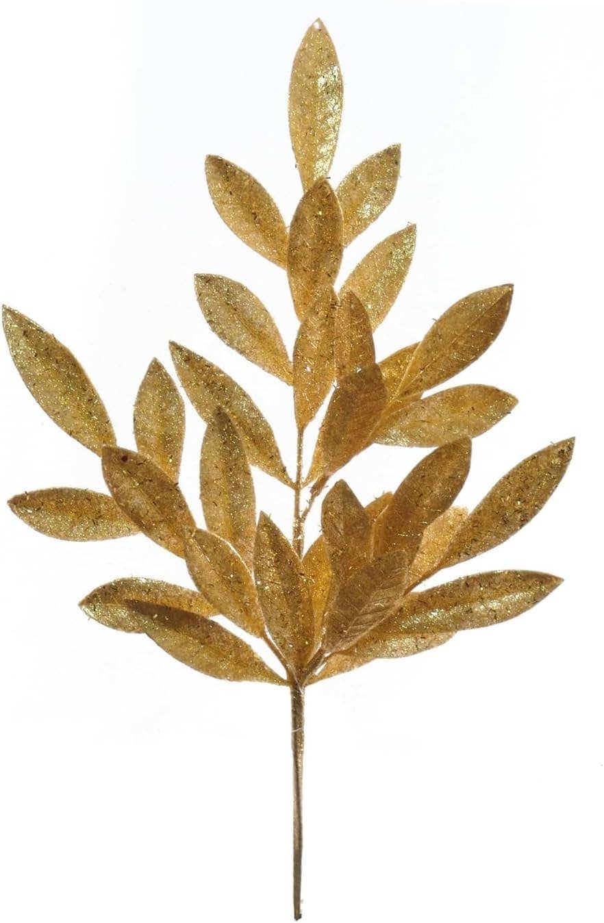 21" Gold Glitter Bay Leaf Spray Faux Christmas Collection