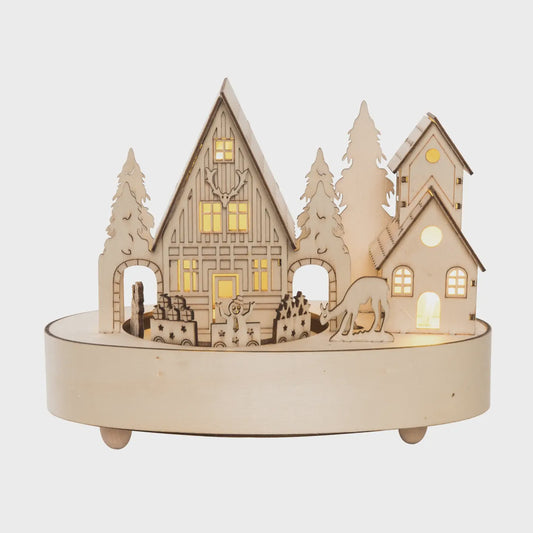 Wood 7.7" White Christmas Laser Cut Lodge Motion Music