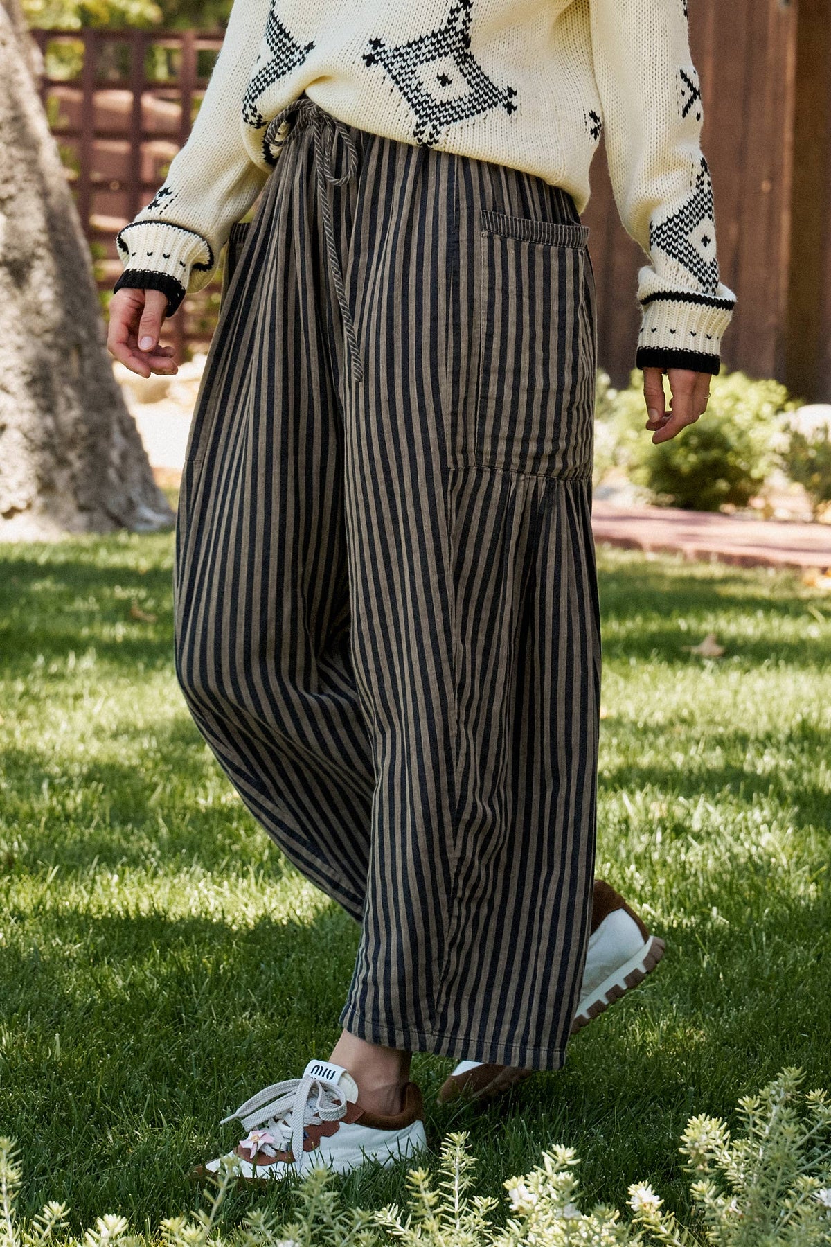 Striped Cotton Drawstring Harem Pants