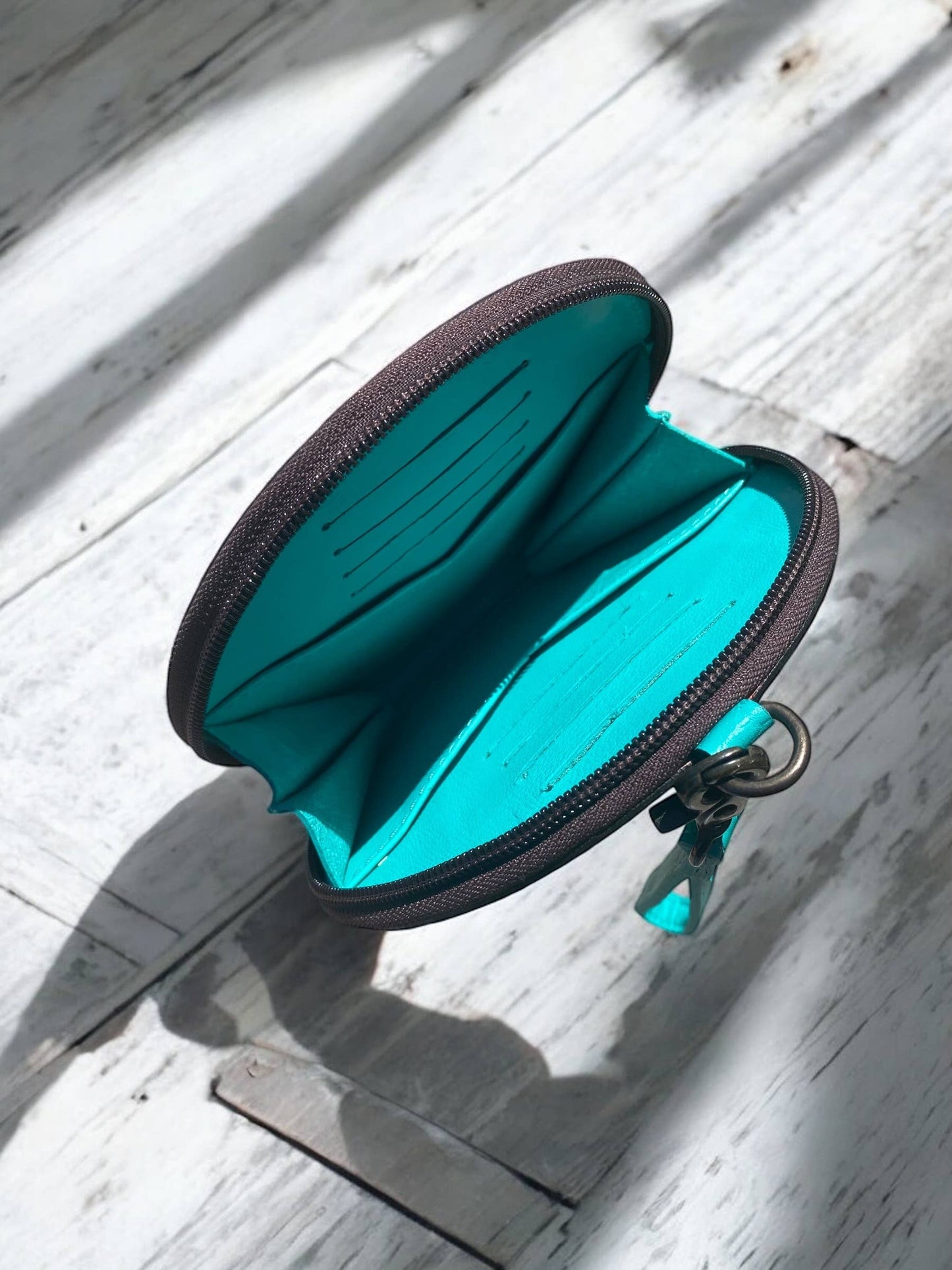 Cowhide Tooled Leather Round Wristlet