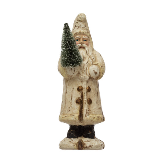 9-1/2"H Paper Mache Santa w Brush Tree