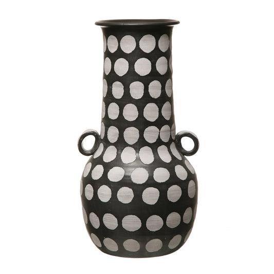 18-1/2"H Hand-Painted Terracotta Vase with Polka Dots