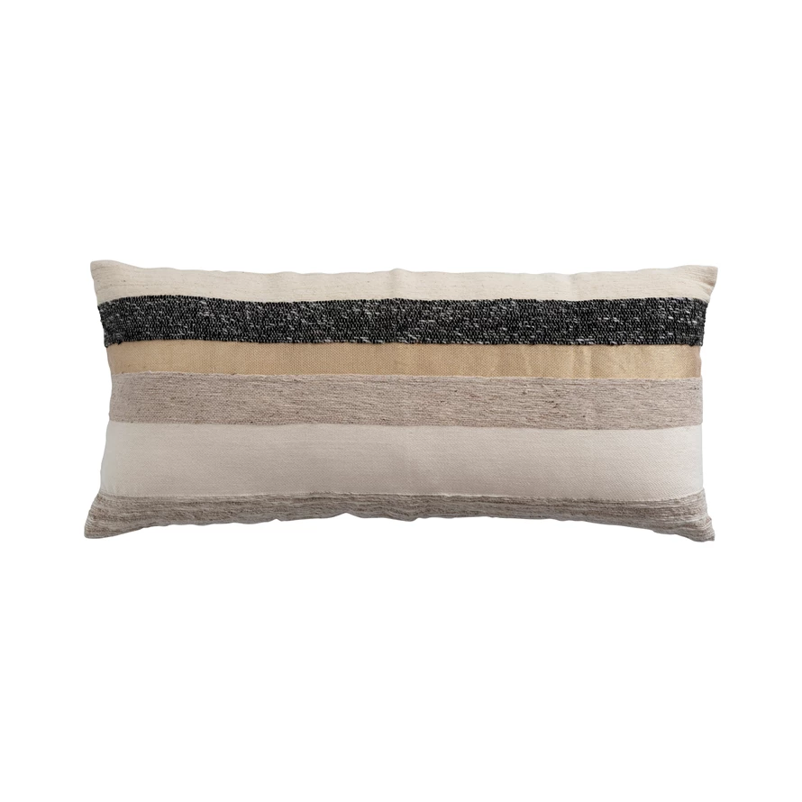 36"L x 16"H Woven Wool Blend Lumbar Pillow with Gold Metallic Thread & Stripes