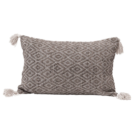 24"L x 16"W Cotton Lumbar Pillow w/Diamond Pattern & Tassels