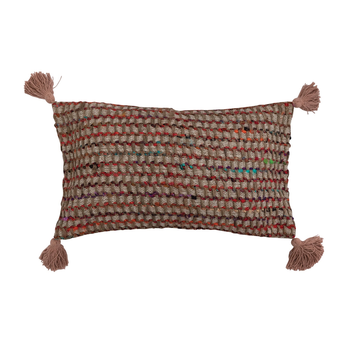 24" x 14" Woven Cotton Blend Pillow with Chambray Back & Tassels
